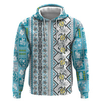 Hawaii Makahiki Turtle Hoodie Blue Tapa Pattern LT05 Zip Hoodie Blue - Polynesian Pride