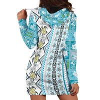 Hawaii Makahiki Turtle Hoodie Dress Blue Tapa Pattern LT05 - Polynesian Pride