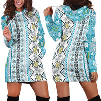 Hawaii Makahiki Turtle Hoodie Dress Blue Tapa Pattern LT05 - Polynesian Pride