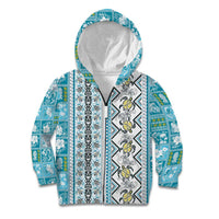 Hawaii Makahiki Turtle Kid Hoodie Blue Tapa Pattern LT05 Zip Hoodie Blue - Polynesian Pride