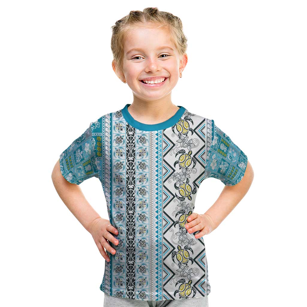 Hawaii Makahiki Turtle Kid T Shirt Blue Tapa Pattern LT05 Blue - Polynesian Pride