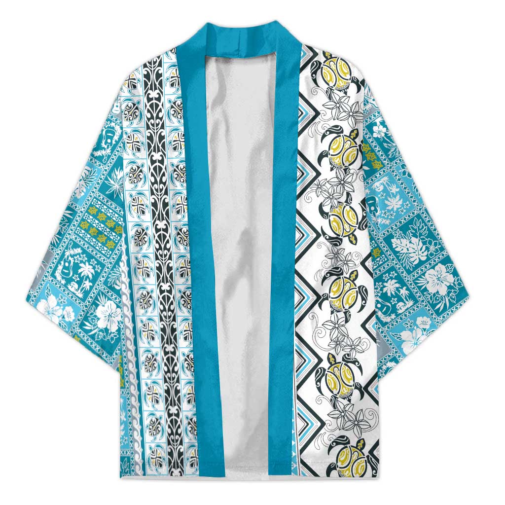 Hawaii Makahiki Turtle Kimono Blue Tapa Pattern LT05 Unisex Blue - Polynesian Pride