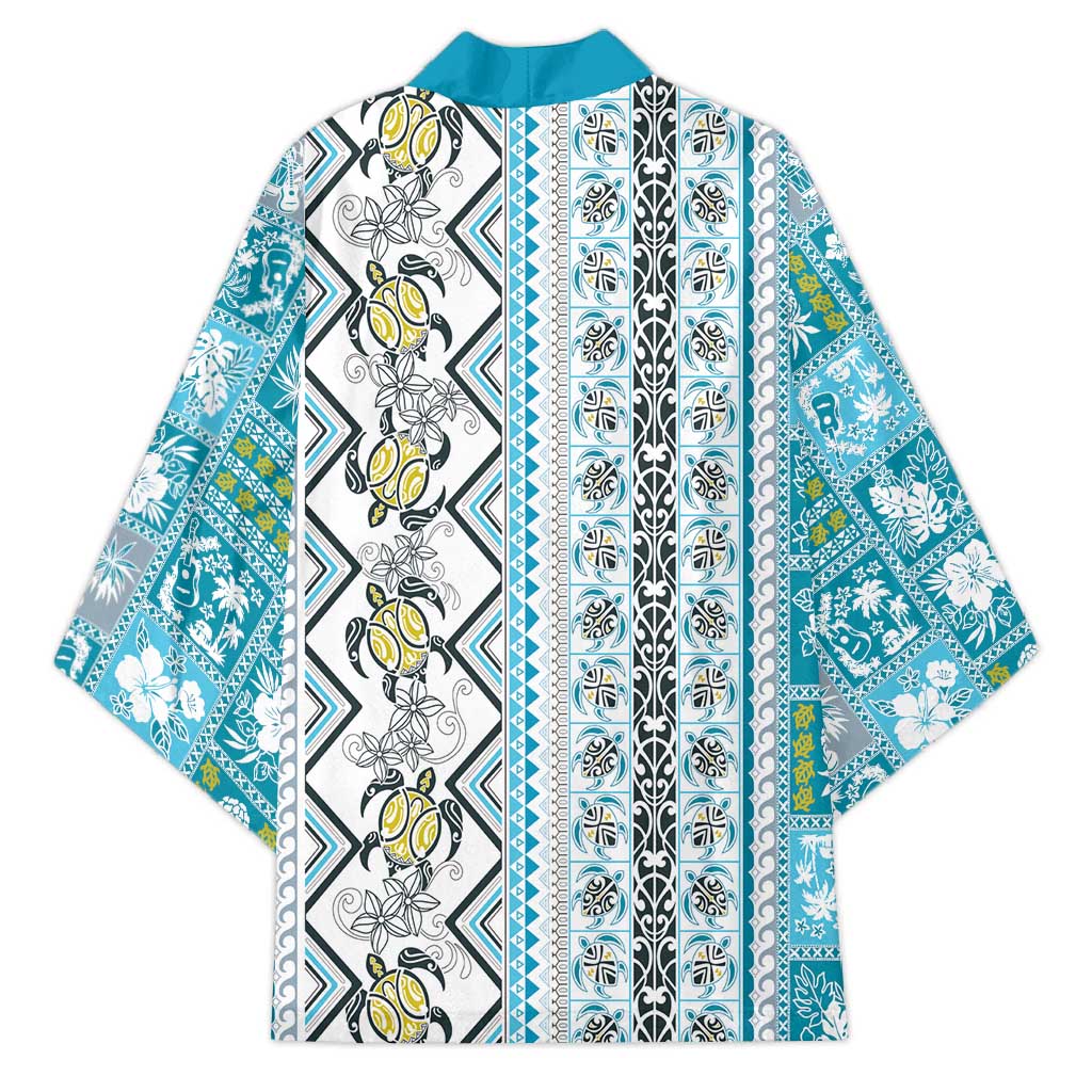 Hawaii Makahiki Turtle Kimono Blue Tapa Pattern LT05 - Polynesian Pride