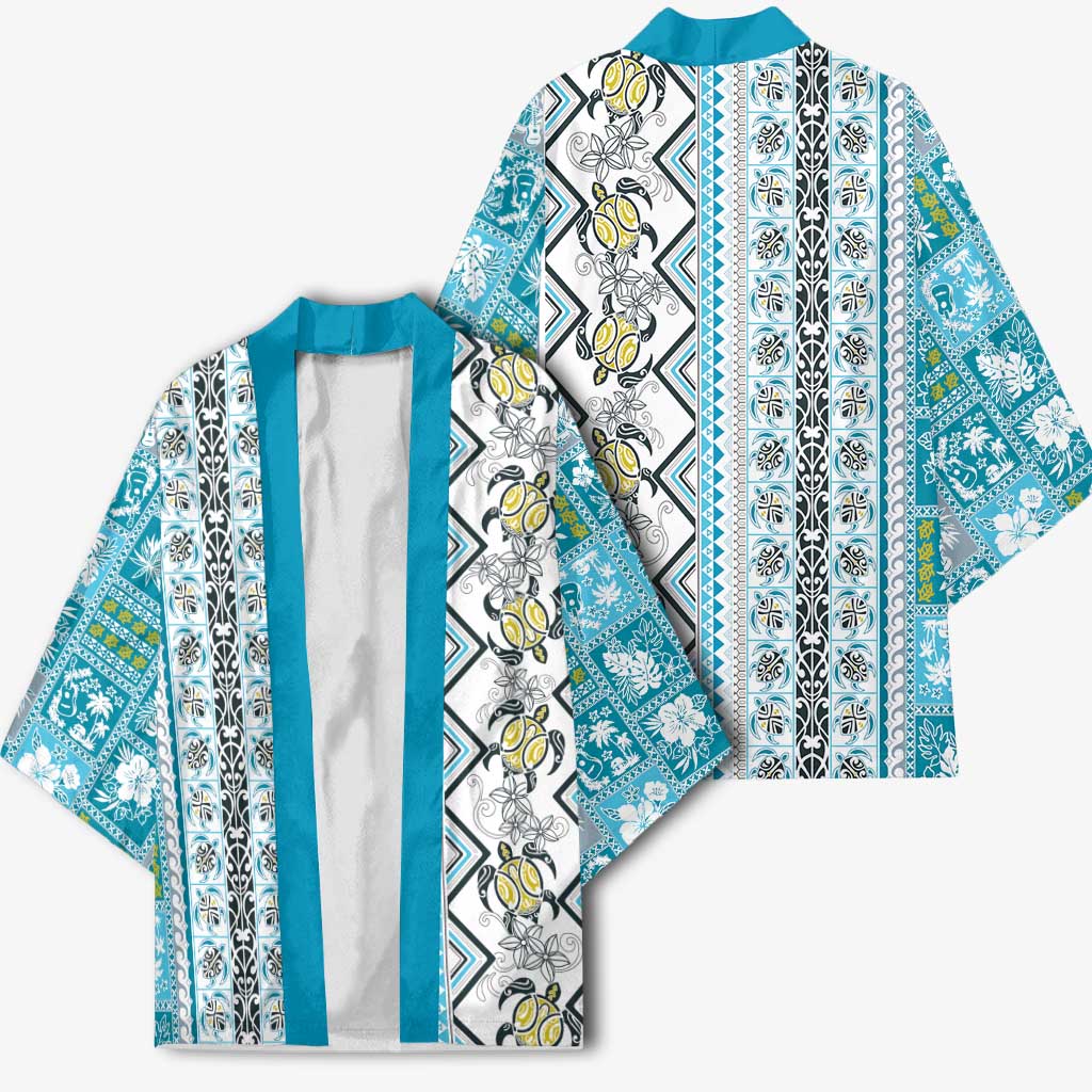 Hawaii Makahiki Turtle Kimono Blue Tapa Pattern LT05 - Polynesian Pride