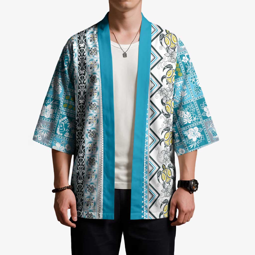Hawaii Makahiki Turtle Kimono Blue Tapa Pattern LT05 - Polynesian Pride