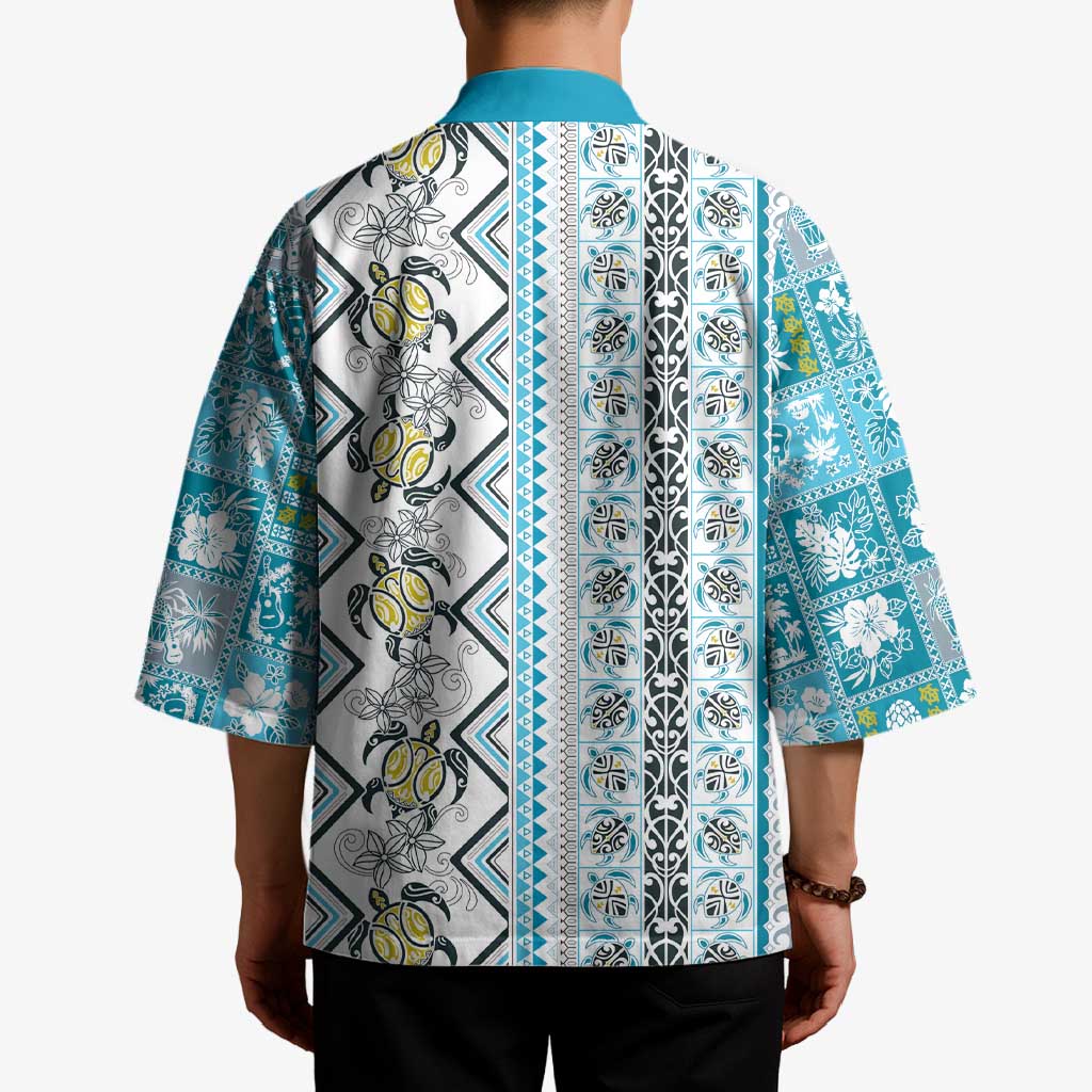 Hawaii Makahiki Turtle Kimono Blue Tapa Pattern LT05 - Polynesian Pride
