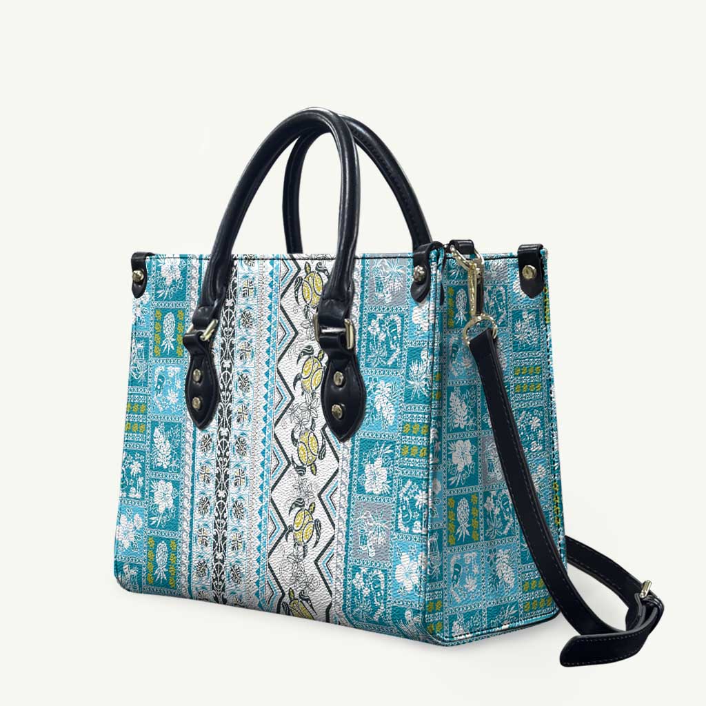 Hawaii Makahiki Turtle Leather Bag Blue Tapa Pattern LT05 Blue - Polynesian Pride