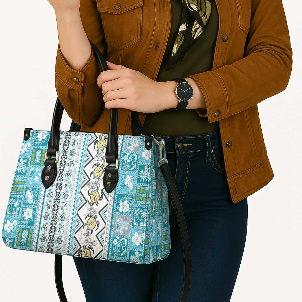 Hawaii Makahiki Turtle Leather Bag Blue Tapa Pattern LT05 - Polynesian Pride
