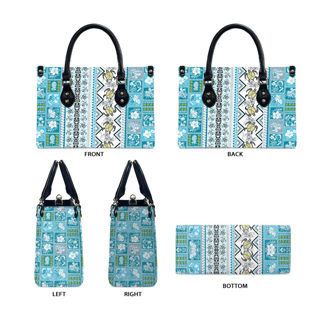 Hawaii Makahiki Turtle Leather Bag Blue Tapa Pattern LT05 - Polynesian Pride