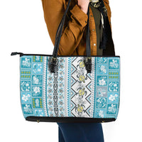Hawaii Makahiki Turtle Leather Tote Bag Blue Tapa Pattern LT05 - Polynesian Pride