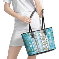Hawaii Makahiki Turtle Leather Tote Bag Blue Tapa Pattern LT05 - Polynesian Pride