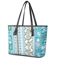 Hawaii Makahiki Turtle Leather Tote Bag Blue Tapa Pattern LT05 - Polynesian Pride