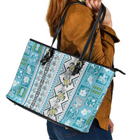 Hawaii Makahiki Turtle Leather Tote Bag Blue Tapa Pattern LT05 - Polynesian Pride