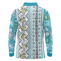Hawaii Makahiki Turtle Long Sleeve Polo Shirt Blue Tapa Pattern LT05 - Polynesian Pride