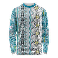 Hawaii Makahiki Turtle Long Sleeve Shirt Blue Tapa Pattern LT05 Unisex Blue - Polynesian Pride