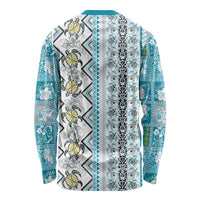Hawaii Makahiki Turtle Long Sleeve Shirt Blue Tapa Pattern LT05 - Polynesian Pride