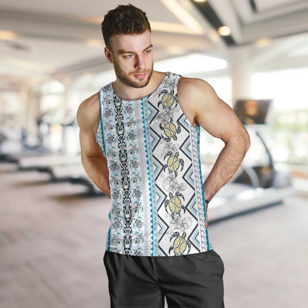 Hawaii Makahiki Turtle Men Tank Top Blue Tapa Pattern LT05 Blue - Polynesian Pride