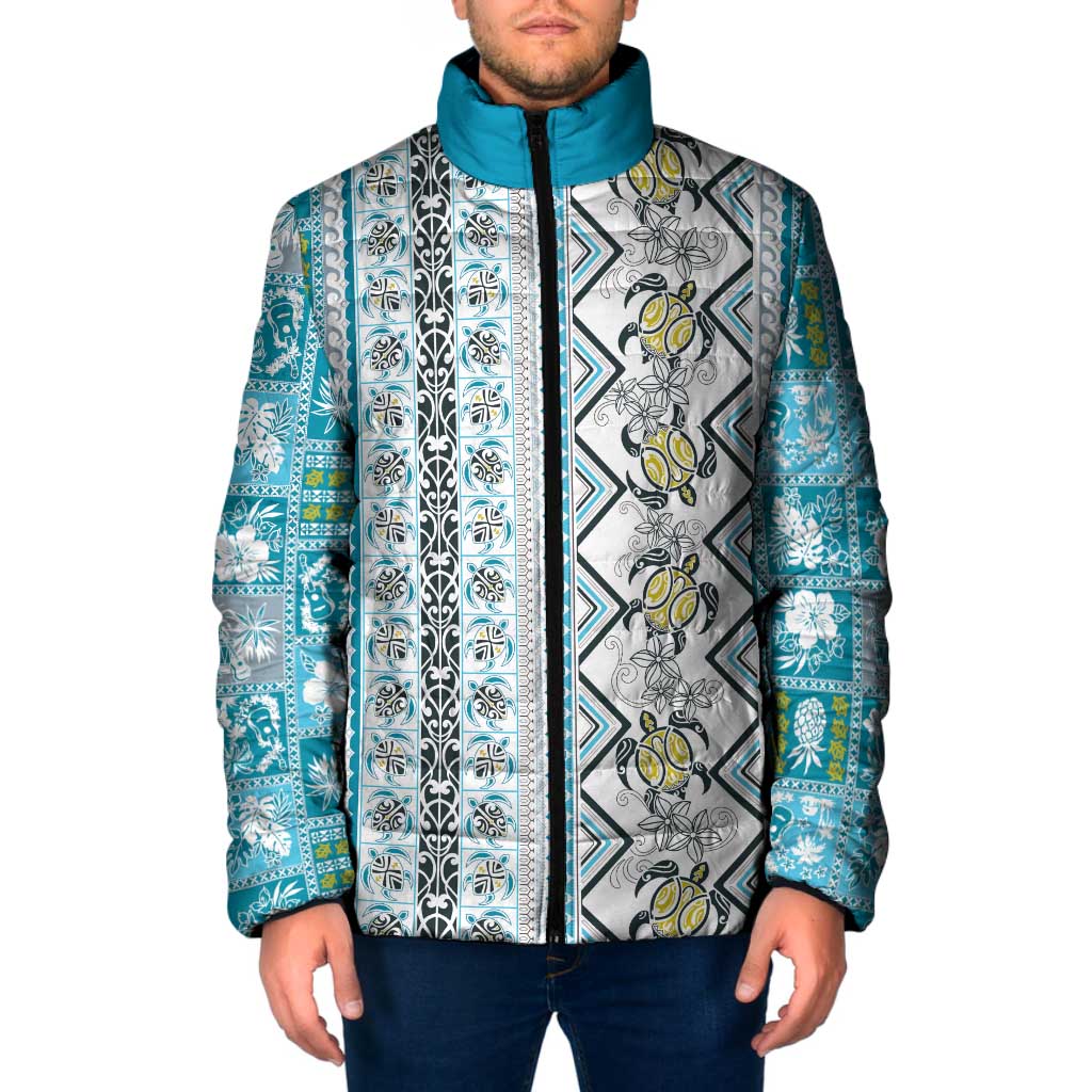 Hawaii Makahiki Turtle Padded Jacket Blue Tapa Pattern LT05 Men Blue - Polynesian Pride