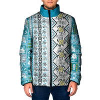 Hawaii Makahiki Turtle Padded Jacket Blue Tapa Pattern LT05 Men Blue - Polynesian Pride
