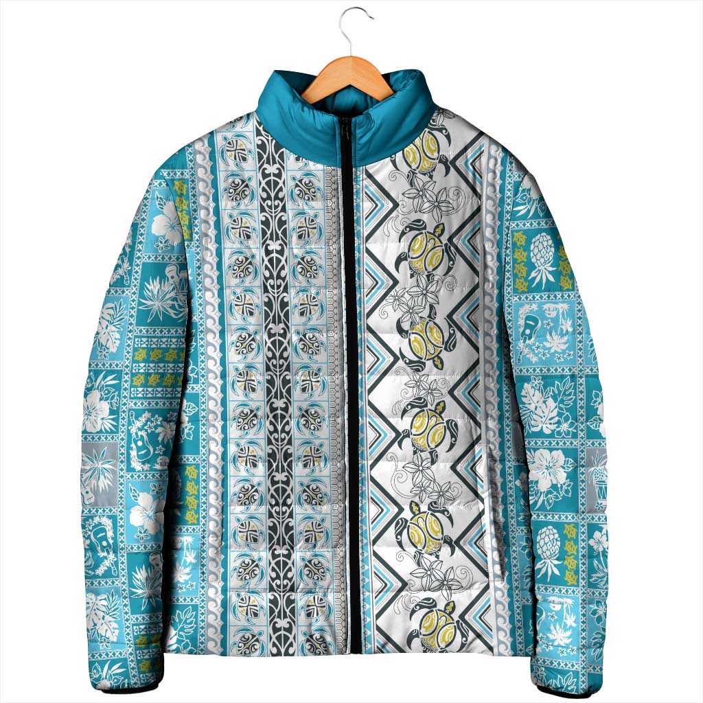 Hawaii Makahiki Turtle Padded Jacket Blue Tapa Pattern LT05 - Polynesian Pride