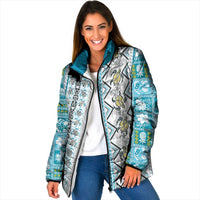 Hawaii Makahiki Turtle Padded Jacket Blue Tapa Pattern LT05 Women Blue - Polynesian Pride