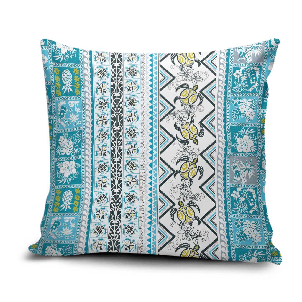 Hawaii Makahiki Turtle Pillow Cover Blue Tapa Pattern LT05 Blue - Polynesian Pride