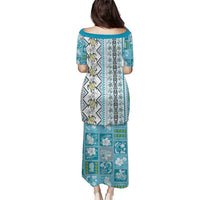 Hawaii Makahiki Turtle Puletasi Blue Tapa Pattern LT05 - Polynesian Pride