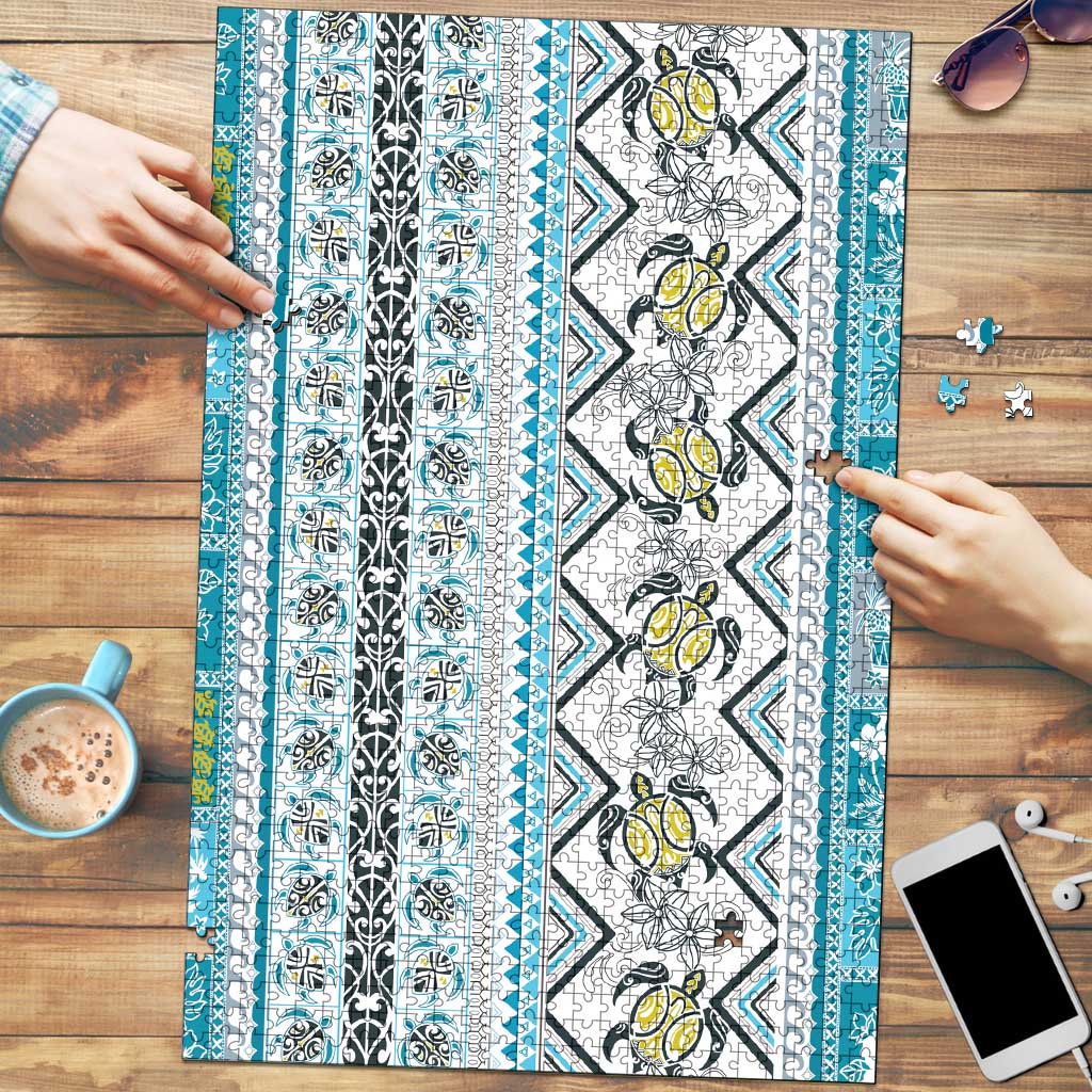 Hawaii Makahiki Turtle Puzzle Blue Tapa Pattern LT05 Blue - Polynesian Pride