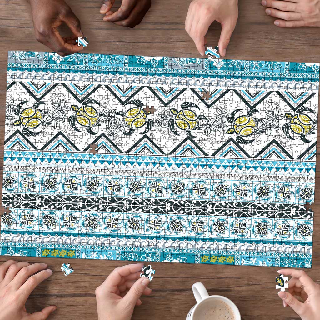 Hawaii Makahiki Turtle Puzzle Blue Tapa Pattern LT05 - Polynesian Pride