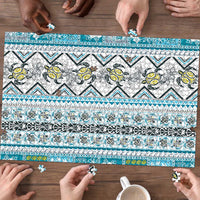 Hawaii Makahiki Turtle Puzzle Blue Tapa Pattern LT05 - Polynesian Pride