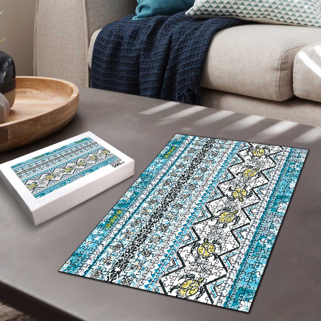 Hawaii Makahiki Turtle Puzzle Blue Tapa Pattern LT05 - Polynesian Pride