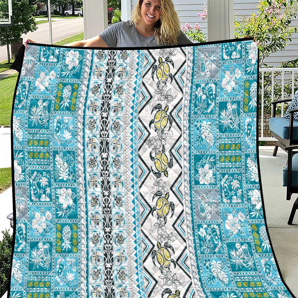 Hawaii Makahiki Turtle Quilt Blue Tapa Pattern LT05 Blue - Polynesian Pride