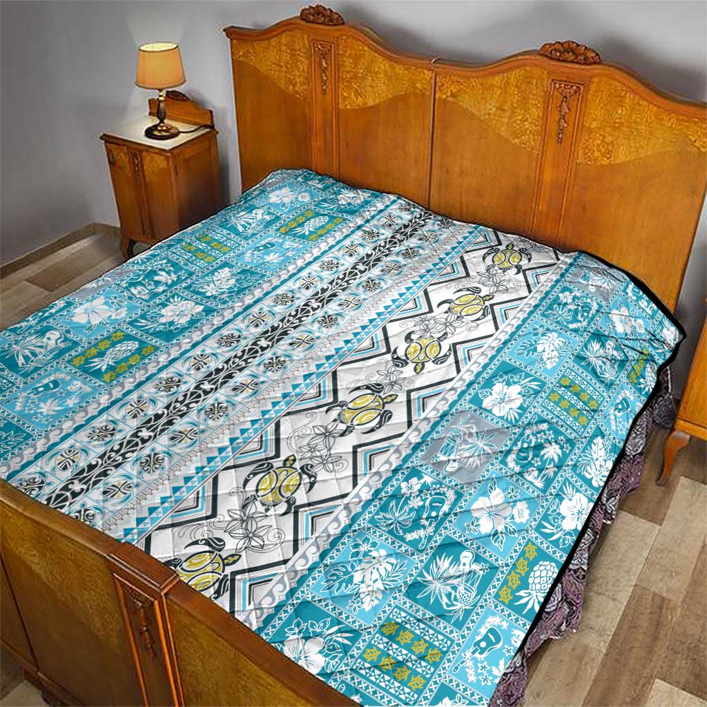 Hawaii Makahiki Turtle Quilt Blue Tapa Pattern LT05 - Polynesian Pride