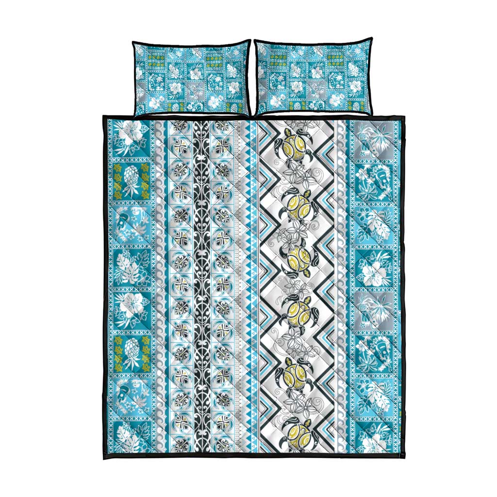 Hawaii Makahiki Turtle Quilt Bed Set Blue Tapa Pattern LT05 - Polynesian Pride