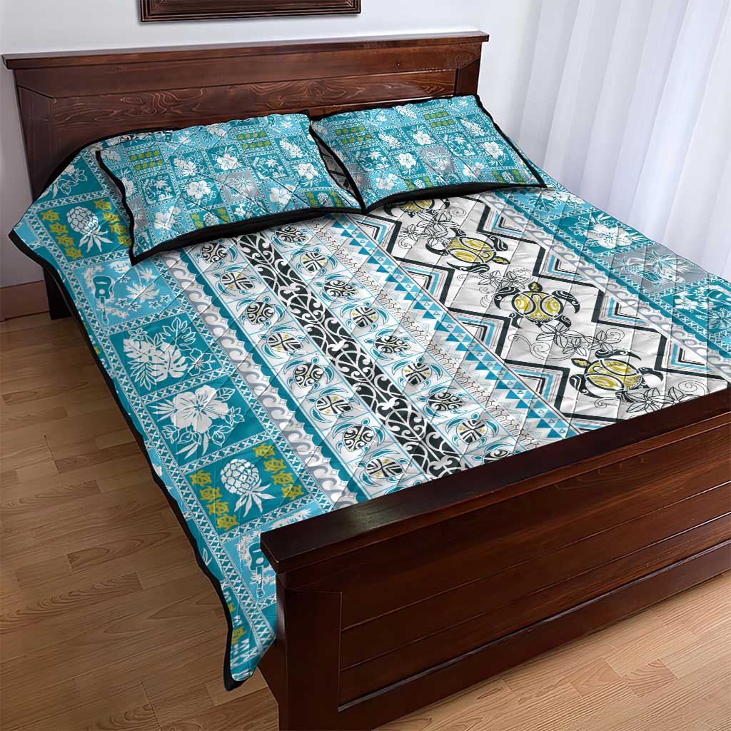 Hawaii Makahiki Turtle Quilt Bed Set Blue Tapa Pattern LT05 - Polynesian Pride