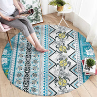 Hawaii Makahiki Turtle Round Carpet Blue Tapa Pattern LT05 - Polynesian Pride
