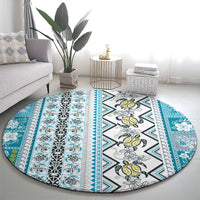 Hawaii Makahiki Turtle Round Carpet Blue Tapa Pattern LT05 - Polynesian Pride