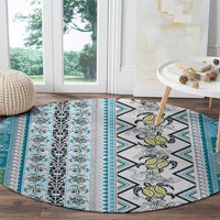 Hawaii Makahiki Turtle Round Carpet Blue Tapa Pattern LT05 - Polynesian Pride
