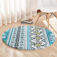 Hawaii Makahiki Turtle Round Carpet Blue Tapa Pattern LT05 - Polynesian Pride
