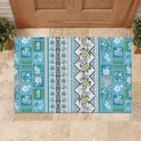 Hawaii Makahiki Turtle Rubber Doormat Blue Tapa Pattern LT05 Blue - Polynesian Pride