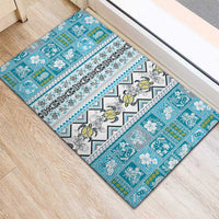 Hawaii Makahiki Turtle Rubber Doormat Blue Tapa Pattern LT05 - Polynesian Pride
