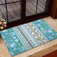 Hawaii Makahiki Turtle Rubber Doormat Blue Tapa Pattern LT05 - Polynesian Pride