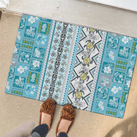 Hawaii Makahiki Turtle Rubber Doormat Blue Tapa Pattern LT05 - Polynesian Pride