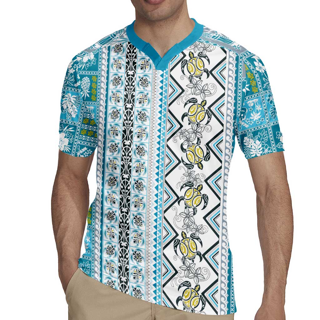 Hawaii Makahiki Turtle Rugby Jersey Blue Tapa Pattern LT05 - Polynesian Pride