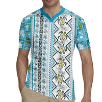 Hawaii Makahiki Turtle Rugby Jersey Blue Tapa Pattern LT05 - Polynesian Pride