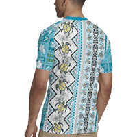 Hawaii Makahiki Turtle Rugby Jersey Blue Tapa Pattern LT05 - Polynesian Pride