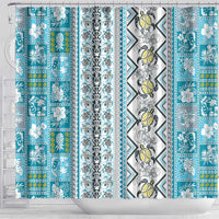 Hawaii Makahiki Turtle Shower Curtain Blue Tapa Pattern LT05 - Polynesian Pride