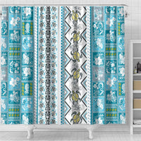 Hawaii Makahiki Turtle Shower Curtain Blue Tapa Pattern LT05 - Polynesian Pride