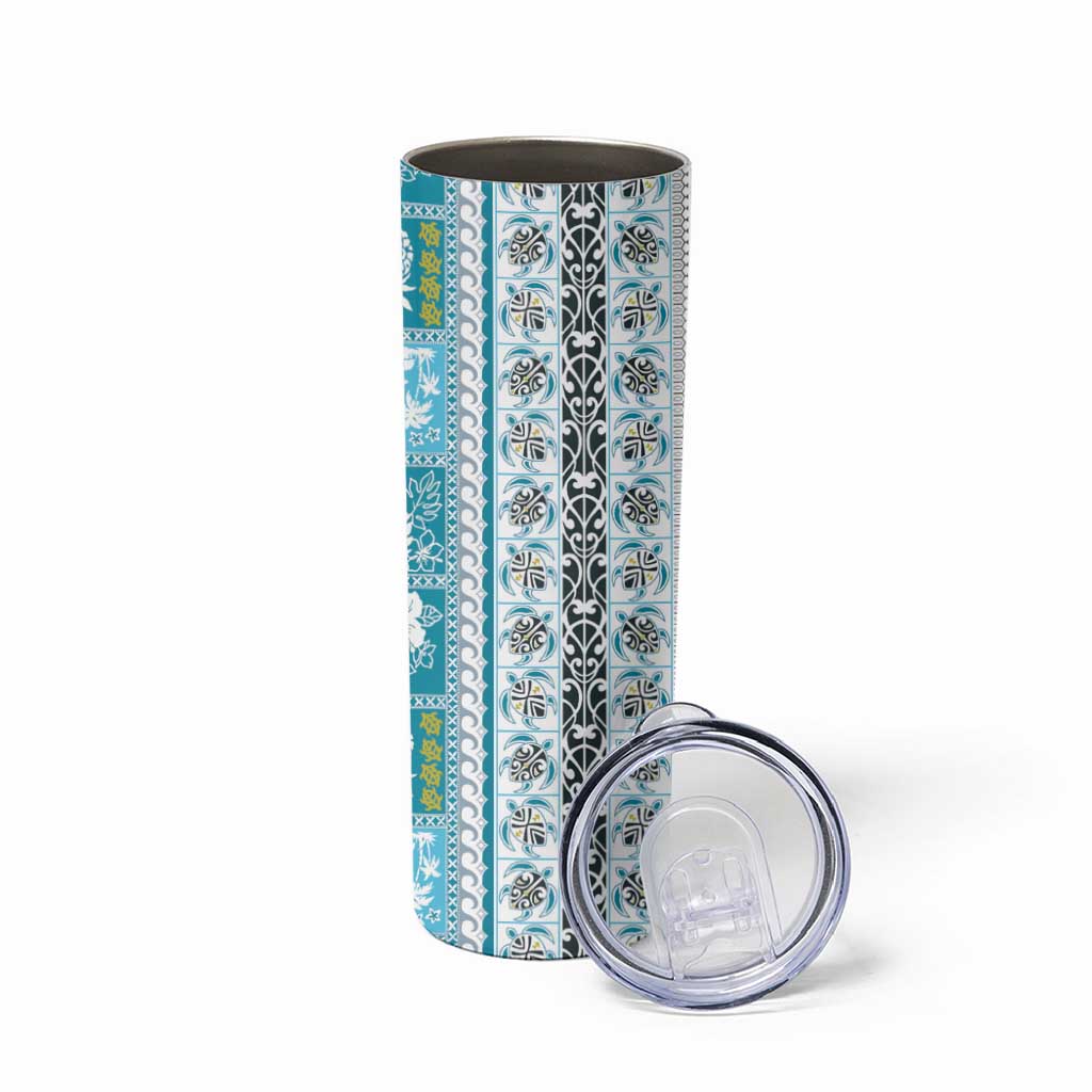 Hawaii Makahiki Turtle Skinny Tumbler Blue Tapa Pattern LT05 - Polynesian Pride