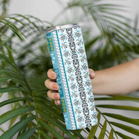 Hawaii Makahiki Turtle Skinny Tumbler Blue Tapa Pattern LT05 - Polynesian Pride